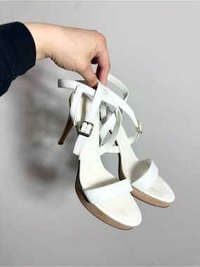 Ralph Lauren Collection White High Heel Leather Strappy Sandals